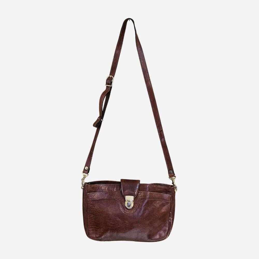 vintage cottagecore academia brown leather oroton crossbody bag